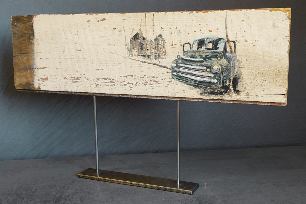 Bild alte Karosse auf Holzbrett Industrie Design